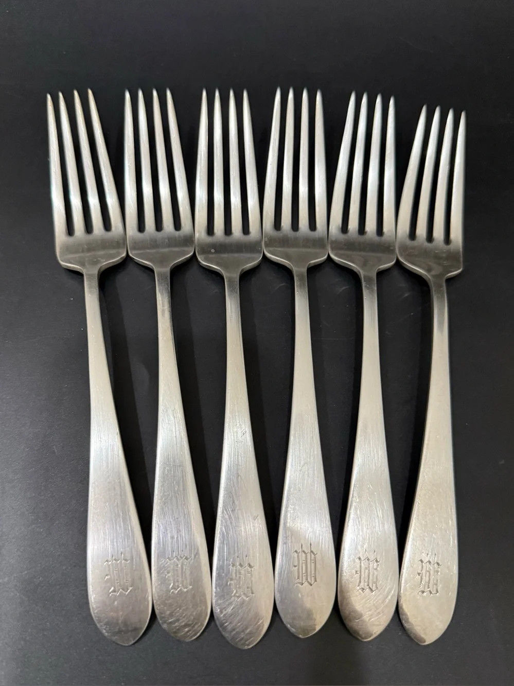 6pcs Vintage CARTIER Gorham Sterling Silver Gothic Monogram W Dinner Forks 410g.